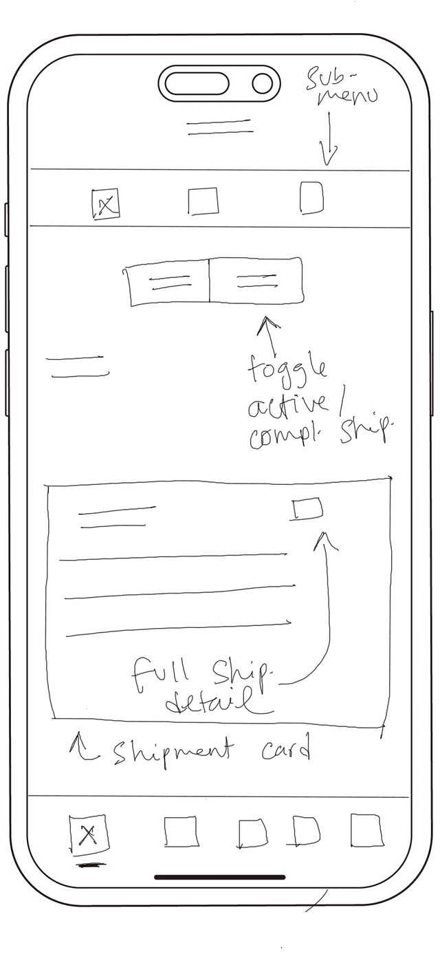 sketch home page with shipments submenu item selected