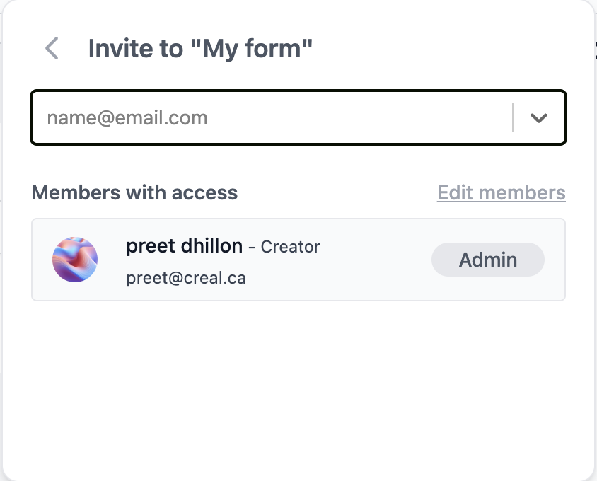 The second screen, a separate view for searching and adding collaborators